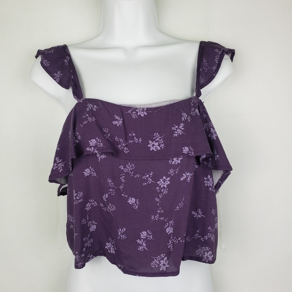 Tillys Co Crop Top Floral Pattern Purple Ruffle - Picture 5 of 8